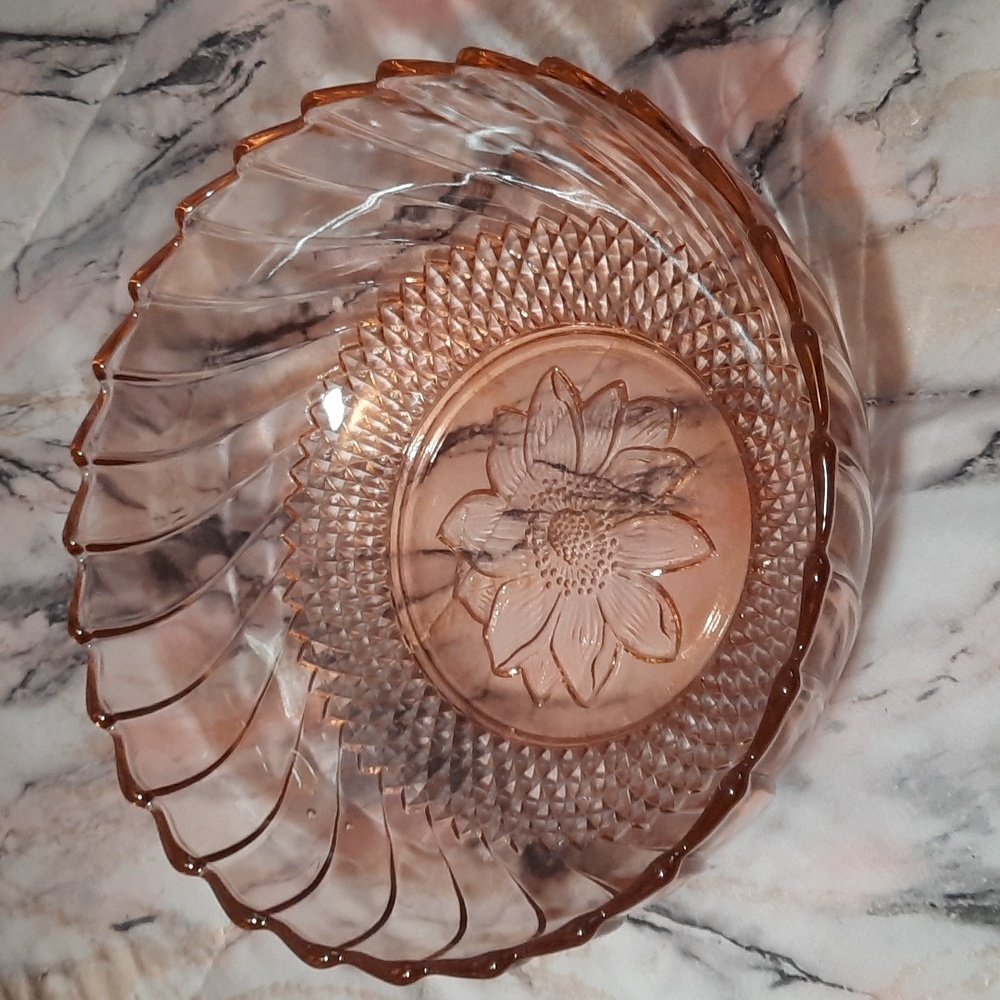Vtg Pink flower dish